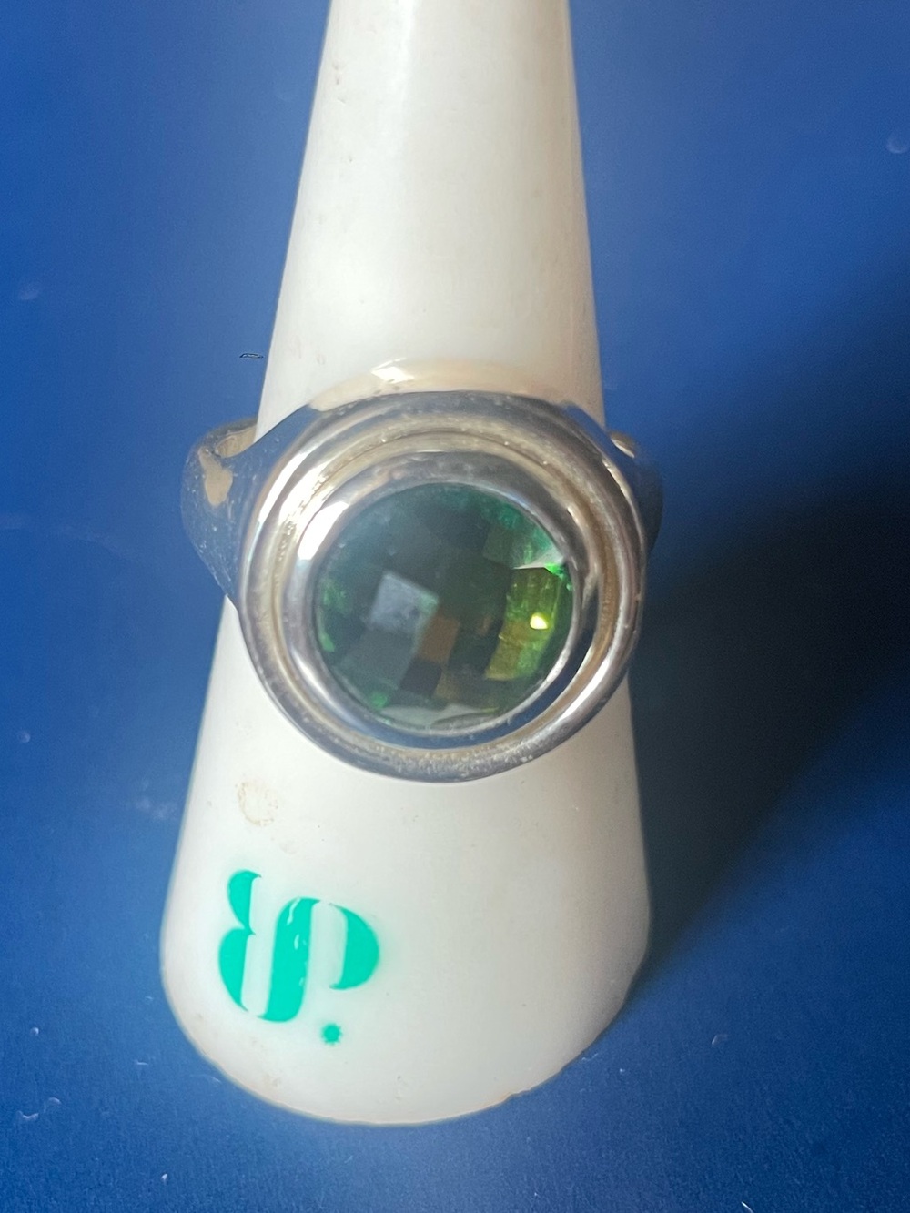 Sterling Silver Green Gemstone Ring with removable snap